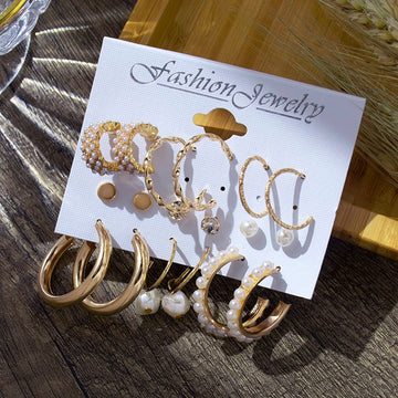 6/9 Pairs Big Hoop Pearl Earring Set Fashion Gold Metal Earing Butterfly Circle Geometric Vintage Earring for Women Jewelry 2021 daiiibabyyy